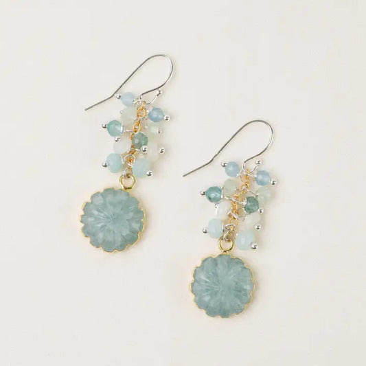 Serenity Apatite, Mother of Pearl, Amazonite Cluster Earrings