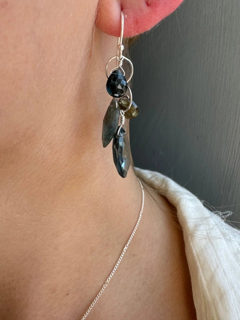 Labradorite, Kyanite, & Topaz Cluster Earrings